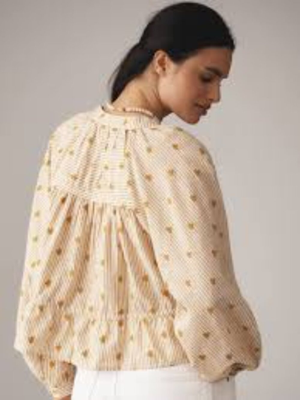 Pilcro NWOT The Sidney Batwing Blouse Cinched Waist Edition Sz L Mustard/White - Picture 3 of 10